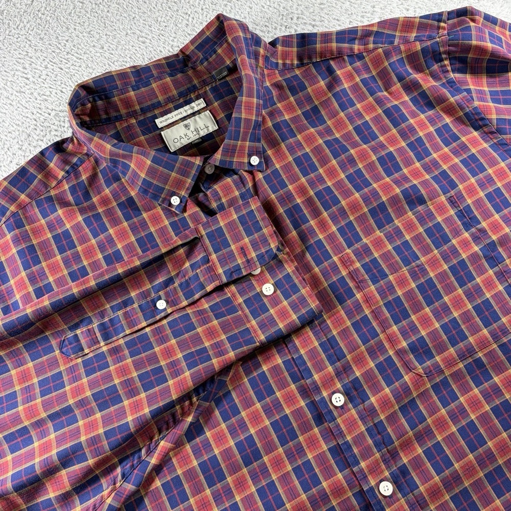 Oak Hill Dress Shirt Mens 4XL Tartan Plaid Wrinkle Free Cool Dry Button Down